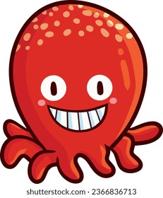 Cute and funny red octopus cartoon illustration