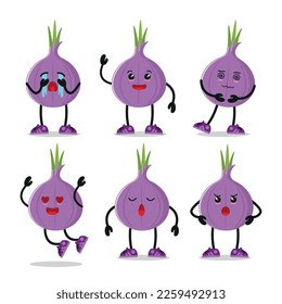 Cute funny red onion vegetable with face