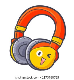 Cute and funny red orange headphone laughing happily - vector