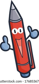 Cute and funny red pen character feeling happy