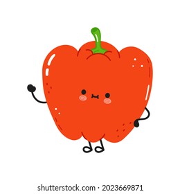 Caracter de pimienta roja gracioso. Caricatura dibujada a mano del vector icono de ilustración del personaje kawaii. Aislado sobre fondo blanco. Concepto de personaje de pimienta roja