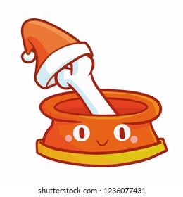 Cute and funny red plate and bone wearing Santa's hat for christmas - vector.