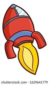 Cute and funny red rocket taking off to the sky