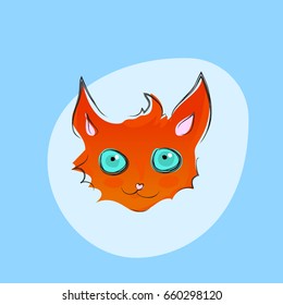 Cute and funny red  smiling cat head.Vector cartoon animal character.
