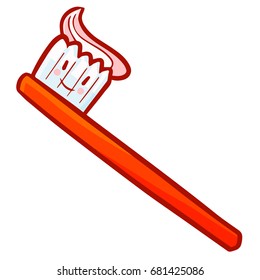 Cute and funny red toothbrush smiling - vector.