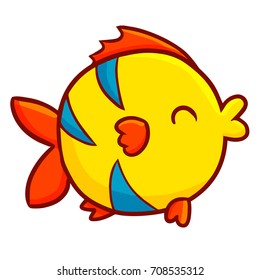 Cute and funny red yellow blue fish smiling happily - vector.