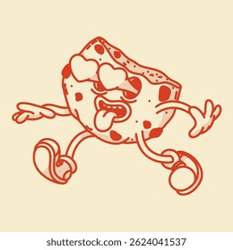 Cute funny retro mascot cookie with hearts eyes running and being in love. Bakery menu symbol