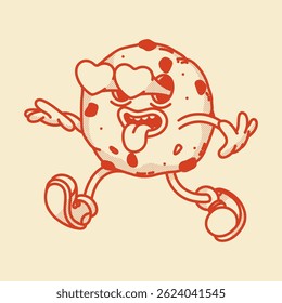 Cute funny retro mascot cookie with hearts eyes running and being in love. Bakery menu symbol