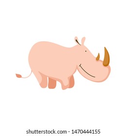 Cute funny rhinoceros in trendy scandinavian colors. Cartoon animal isolated on white background. Flat vector illustration.