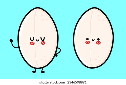 Cute funny Rice. Vector hand drawn cartoon kawaii character illustration icon. Isolated on blue background. Rice character concept