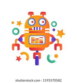 Cute funny robot android character, artificial robotics machine colorful vector Illustration