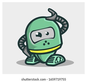 Personaje animado de Robot Divertido y Gracioso. Ilustración vectorial