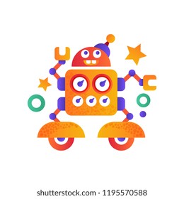 Cute funny robot character, artificial robotics machine vector Illustration on a white background