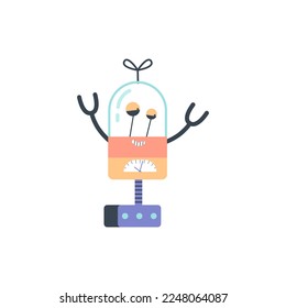 Cute and funny robot character, cartoon flat vector illustration isolated on white background. Robotic toy, great for kids design. Cheerful monster or alien.