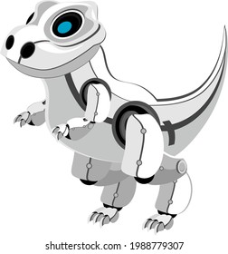 Cute und lustige Roboter Dinosaurier. Vektorgrafik zum Thema Robotik auf weißem, isoliertem Hintergrund.