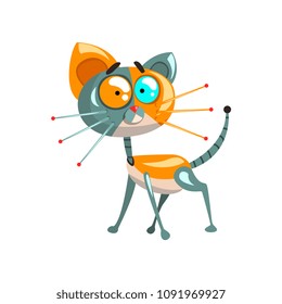 Cute funny robotic cat, artificial intelligence concept vector Illustrations on a white background