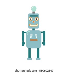 Cute funny robots on a white background. Vector illustration.