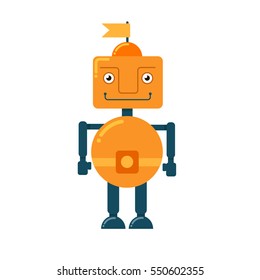Cute funny robots on a white background. Vector illustration.
