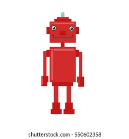Cute funny robots on a white background. Vector illustration.