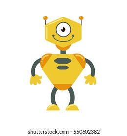 Cute funny robots on a white background. Vector illustration.