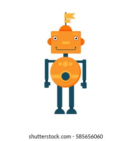 Cute funny robots on a white background. Vector illustration.