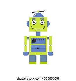 Cute funny robots on a white background. Vector illustration.