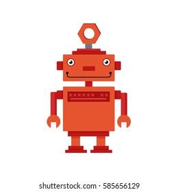 Cute funny robots on a white background. Vector illustration.