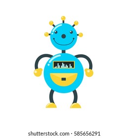 Cute funny robots on a white background. Vector illustration.