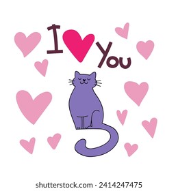 Cute and funny romantic cats for Valentine's day. Holiday inspiration. Cats with hears and romantic elements.
