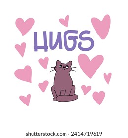 Cute and funny romantic cats for Valentine's day. Holiday inspiration. Cats with hears and romantic elements.