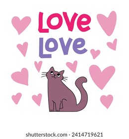 Cute and funny romantic cats for Valentine's day. Holiday inspiration. Cats with hears and romantic elements.