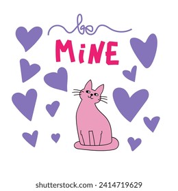 Cute and funny romantic cats for Valentine's day. Holiday inspiration. Cats with hears and romantic elements.