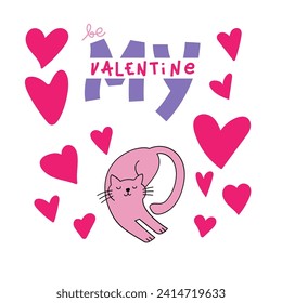 Cute and funny romantic cats for Valentine's day. Holiday inspiration. Cats with hears and romantic elements.