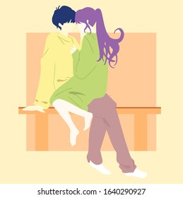 cute funny romantic couple character with romantic moment. very close each other and enjoy time together, care for each other and soft color background. new creative flat design for valentine's day.
