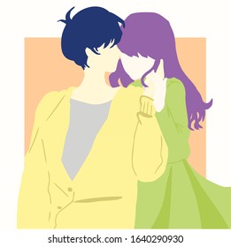 cute funny romantic couple character with romantic moment. very close each other and enjoy time together, care for each other and soft color background. new creative flat design for valentine's day.