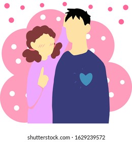 cute funny romantic couple, love romantic characters of young couple, with different tall. romantic valentine's day. creative flat design.