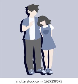 cute funny romantic couple, love romantic characters, with different tall and couple clothes. young couple relationship. romantic valentine's day. creative flat design.