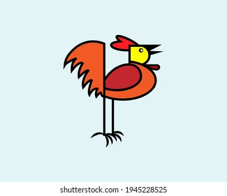 Cute and funny rooster, chicken, cock, cockerel, cartoon vector illustration isolated on blue background