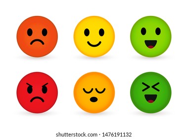 Cute and funny round faces with various emotions on the face. Isolated vector icon set on white background. 