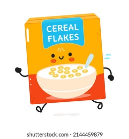 Diversos y divertidos copos de cereales. Dibujo manual del vector icono de ilustración kawaii. Fondo blanco aislado. Corre los copos de cereal emoji, niño, cara, adorable, niños, dibujos animados, adorable, kawaii