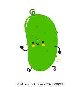 Cute funny running cucumber. Vector hand drawn cartoon kawaii character illustration icon. Isolated on white background. Cucumber run concept