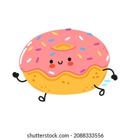 Cute funny running Donut. Vector hand drawn cartoon kawaii character illustration icon. Isolated on white background. Run Donut concept