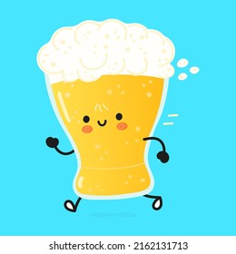 Cute funny running glass of beer. Vector hand drawn cartoon kawaii character illustration icon. Isolated on white background. Run happy glass of beer concept