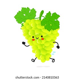 Cute funny running grape. Vector hand drawn cartoon kawaii character illustration icon. Isolated on white background. Run happy grape concept