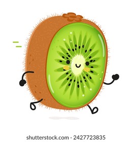 Cute funny running Kiwi fruit. Vector hand drawn cartoon kawaii character illustration icon. Isolated on white background. Run Kiwi fruit concept