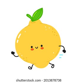 Cute funny running lemon. Vector hand drawn cartoon kawaii character illustration icon. Isolated on white background. Lemon broccoli concept