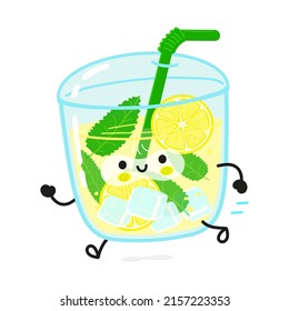 Cute funny running lemonade. Vector hand drawn cartoon kawaii character illustration icon. Isolated on white background. Run happy lemonade concept