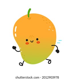Cute funny running mango. Vector hand drawn cartoon kawaii character illustration icon. Isolated on white background. Running mango concept