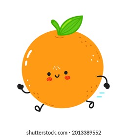 Cute funny running orange fruit Vector hand drawn cartoon kawaii character illustration icon. Isolated on white background. Running orange fruit concept