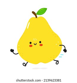 Cute funny running pear.Vector hand drawn cartoon kawaii character illustration icon. Isolated white background. Run pear emoji,child,face,adorable,kids,cartoon,adorable,kawaii,funny,vector concept